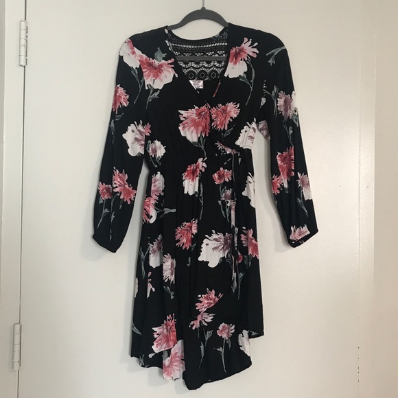 Floral and Black High Low Wrap Dress - Picture 3 of 5